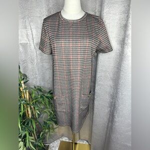 Zara Trafaluc Women’s Crew Neck Houndstooth Shirt Dress Brown Women’s Sz L